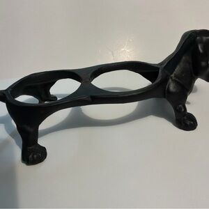 Vintage Cast Iron Black Dachshund Food/Water Bowl Stand Figurine Dog Bowls